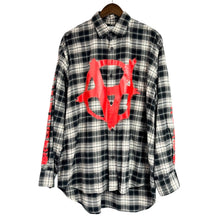 画像をギャラリービューアに読み込む, VETEMENTS ヴェトモン DOUBLE ANARCHY LOGO FLANNEL SHIRT アナーキーフランネルチェックシャツ UE52SH800B S ブラック 15433