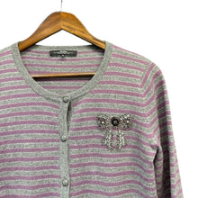 Lade das Bild in den Galerie-Viewer, Weekend Max Mara ウィークエンドマックスマーラ リボンデザイン装飾カシミヤノーカラーボーダーカーディガン 14463