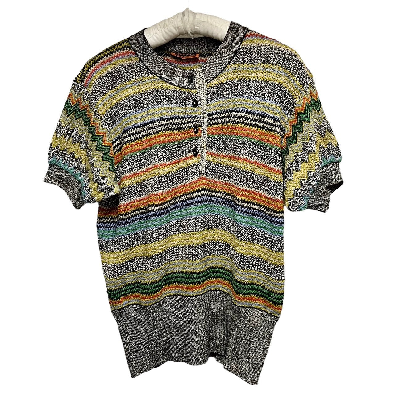 MISSONI ミッソーニ 幾何学柄ヘンリーネック半袖ニット