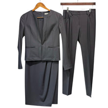 이미지를 갤러리 뷰어에 로드 , Theory luxe セオリーリュクス EXECUTIVE ノーカラージャケット ドレス スラックス 3点セットアップ ネイビー 14958