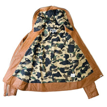 Load image into Gallery viewer, A BATHING APE アベイシングエイプ SAMPLE サンプル シープスキンシャークフルジップ1stカモライニングレザーライダースジャケット L ブラウン 3464