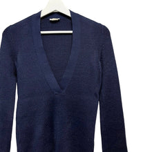 画像をギャラリービューアに読み込む, HERMES エルメス シルク混ディープVネックネックニットセーター 36 ネイビー 3472