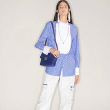 Load image into Gallery viewer, MSGM エムエスジーエム フロントギャザーブザムストライプスタンドカラーシャツ