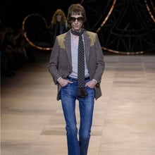 Lade das Bild in den Galerie-Viewer, CELINE セリーヌ 20AW ウールツイードウエスタンスウェードレザーパッチ2Bテーラードジャケット 2V07A030K