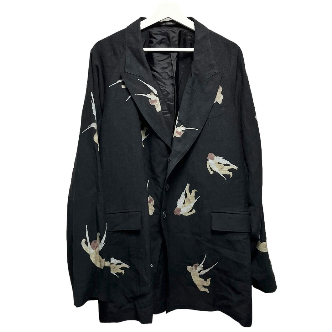 Yohji Yamamoto POUR HOMME ヨウジヤマモトプールオム 24SS ANGEL PATTERN DOUBLE FRONT JACKET 天使プリントレーヨンリネンジャケット HS-J50-509