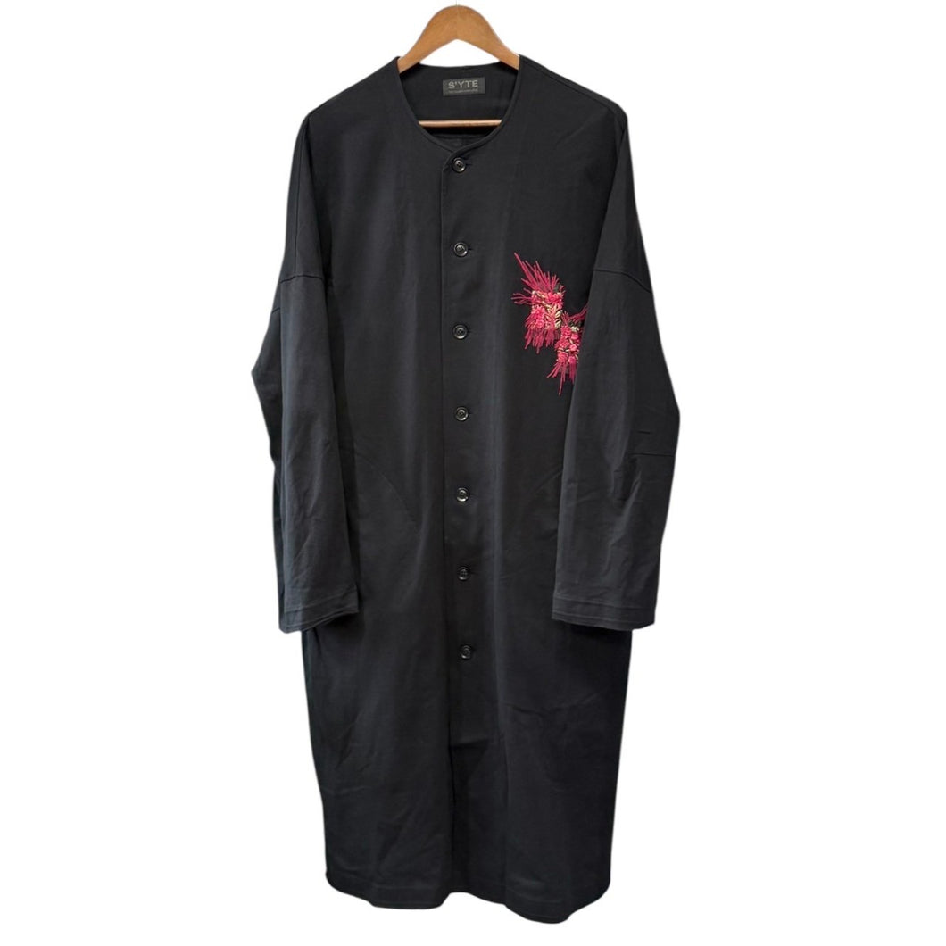 S'YTE by yohji yamamoto サイト ヨウジヤマモト TYROLEAN EMBROIDERY COLLARLESS LONG CARDIGAN ノーカラー刺繍ロングカーディガン UT-T21-023 3 ブラック 14819