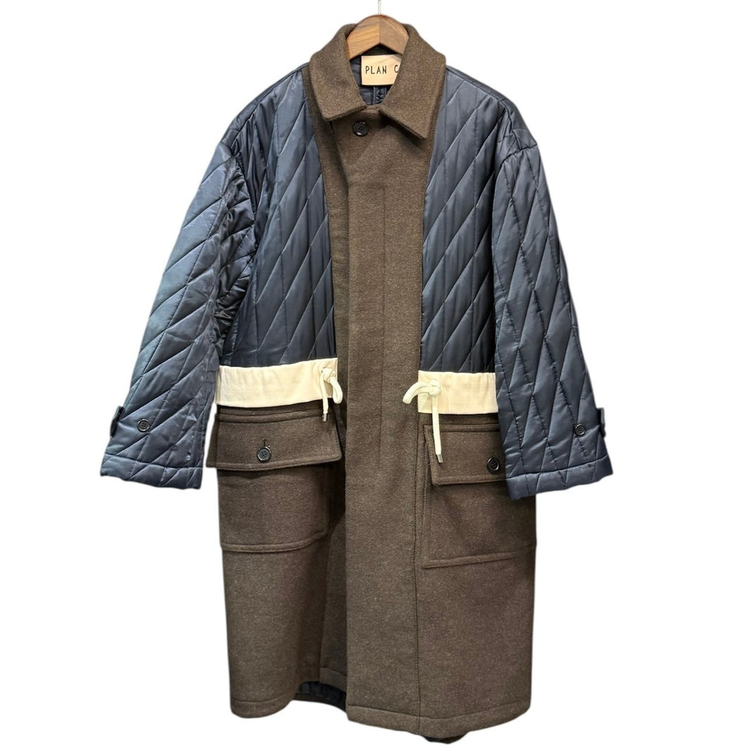 PLAN C プランシー 20AW ウール切替キルティングコート 36 ネイビー R14614