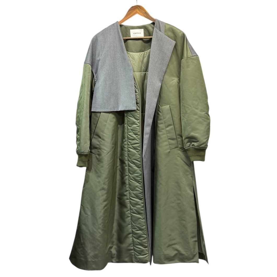 ENFOLD エンフォルド 20AW MIX FARIC COAT ナイロン切替コート 300DA230-0730 36 カーキ R14609