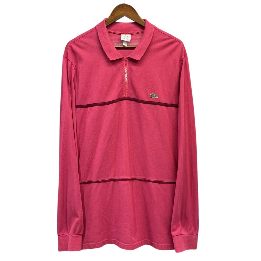 Supreme×LACOSTE シュプリーム ラコステ 19AW Pique Zip L/S Polo ジップロングスリーブポロシャツ XL ピンク 14730