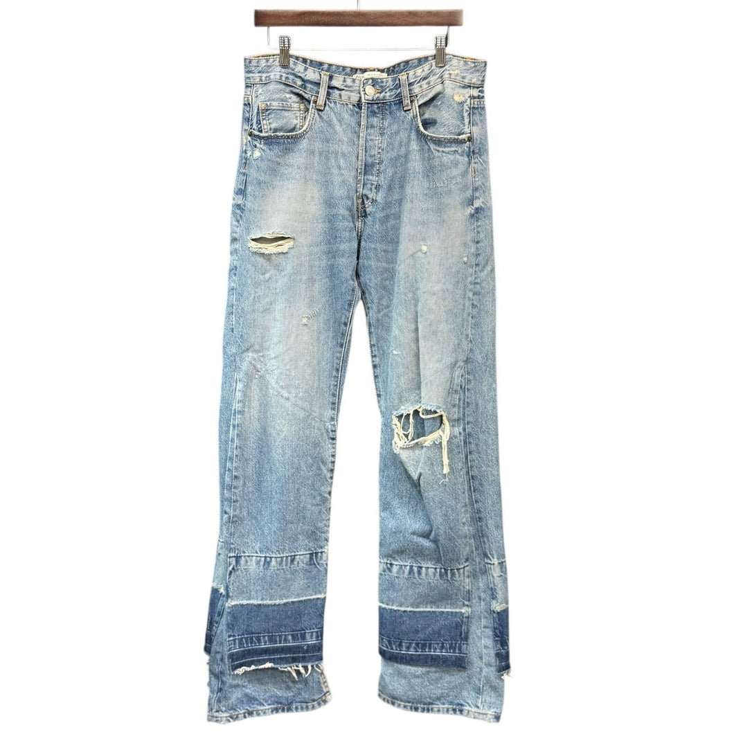 ZARA ザラ RELAXED-FIT ダメージ加工リラックスストレートデニムパンツ 44 インディゴ 14874