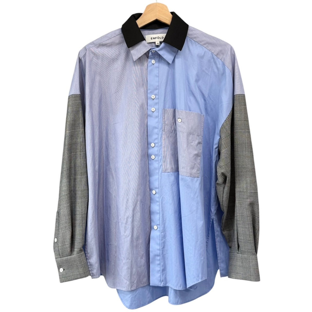 ENFOLD エンフォルド 24AW KNIT CLERIC SHIRT クレイジーパターンシャツ 300HA230-2150 38 ブルー R14718