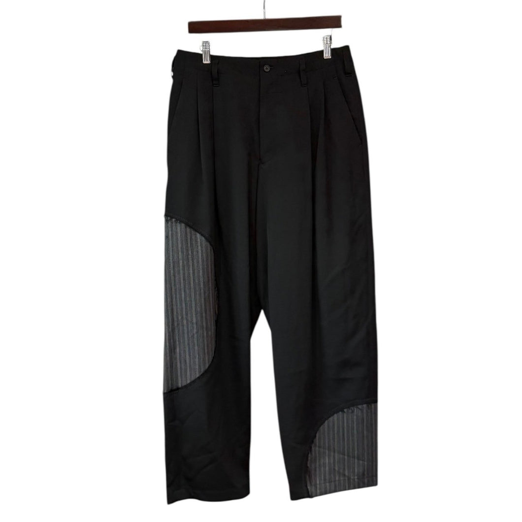 S'YTE by yohji yamamoto サイト ヨウジヤマモト WASHER WOOL GABARDINE CUT-OUT STRIPED PANTS ウールギャバジンツータックパンツ 2 ブラック UT-P21-101 14820