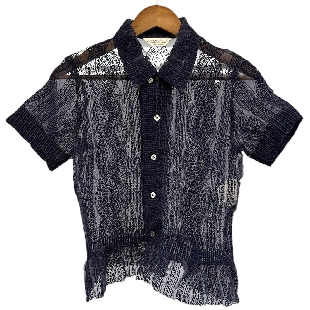 robe de chambre COMME des GARCONS ローブドシャンブルコムデギャルソン フロッキープリント加工シースルー半袖シャツ RB-040120 AD1999 13752