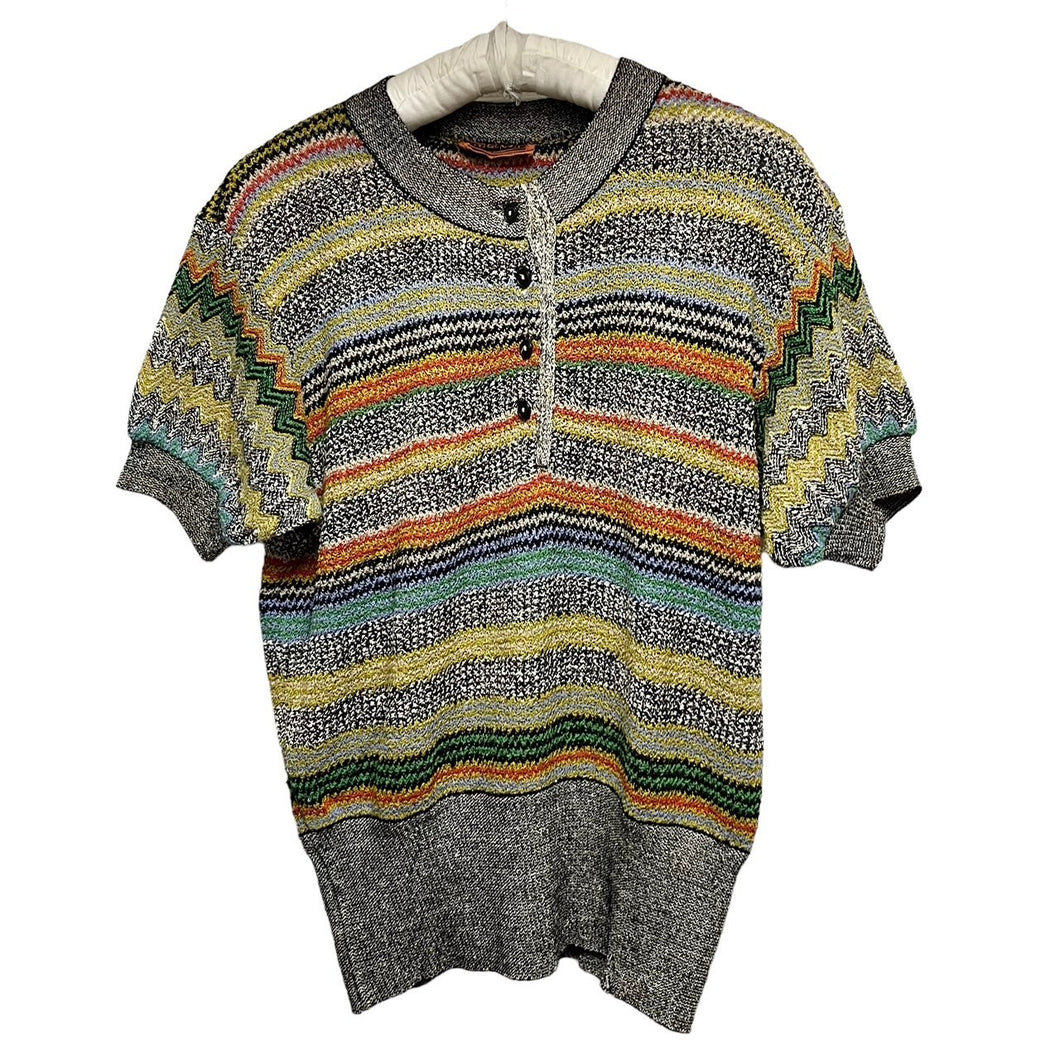 MISSONI ミッソーニ 幾何学柄ヘンリーネック半袖ニット オールド ヴィンテージ vintage ジグザグ 古着 3522