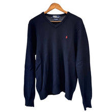 画像をギャラリービューアに読み込む, Polo by Ralph Lauren ポロバイラルフローレン ポニー刺繍Vネックニット L ネイビー 15416
