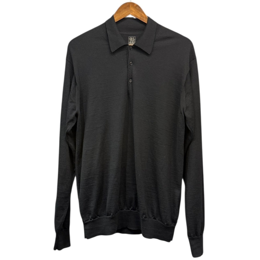 BATONER バトナー Essential SUPERIOR HIGH GAUGE MERINO POLO ロングスリーブニットポロシャツ BN-FU-008 3 ブラック 15044