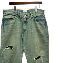 画像をギャラリービューアに読み込む, TANAKA タナカ THE SKATE JEAN TROUSERS クラッシュ加工ワイドテーパードデニムパンツ ST-134 BLEACH GREEN 33 グリーン 3495
