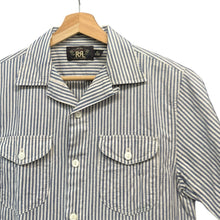 画像をギャラリービューアに読み込む, RRL ダブルアールエル コットンリネンオープンカラーストライプ半袖シャツ XS ブルー 15100

