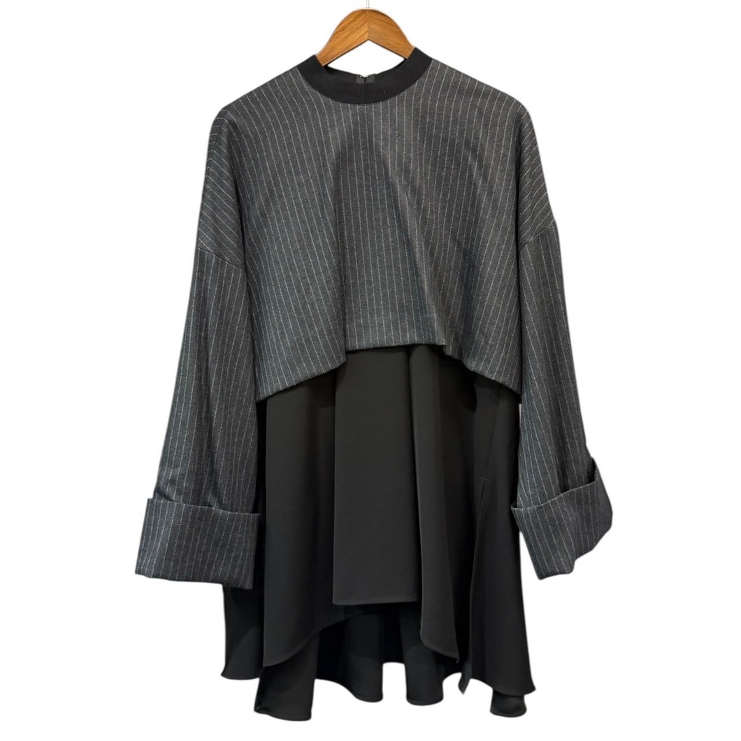 ENFOLD エンフォルド 22AW LAYERED PULLOVER レイヤードプルオーバーストライプシャツ 300FA230-1970 38 グレー R14708