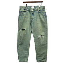 画像をギャラリービューアに読み込む, TANAKA タナカ THE SKATE JEAN TROUSERS クラッシュ加工ワイドテーパードデニムパンツ ST-134 BLEACH GREEN 33 グリーン 3495
