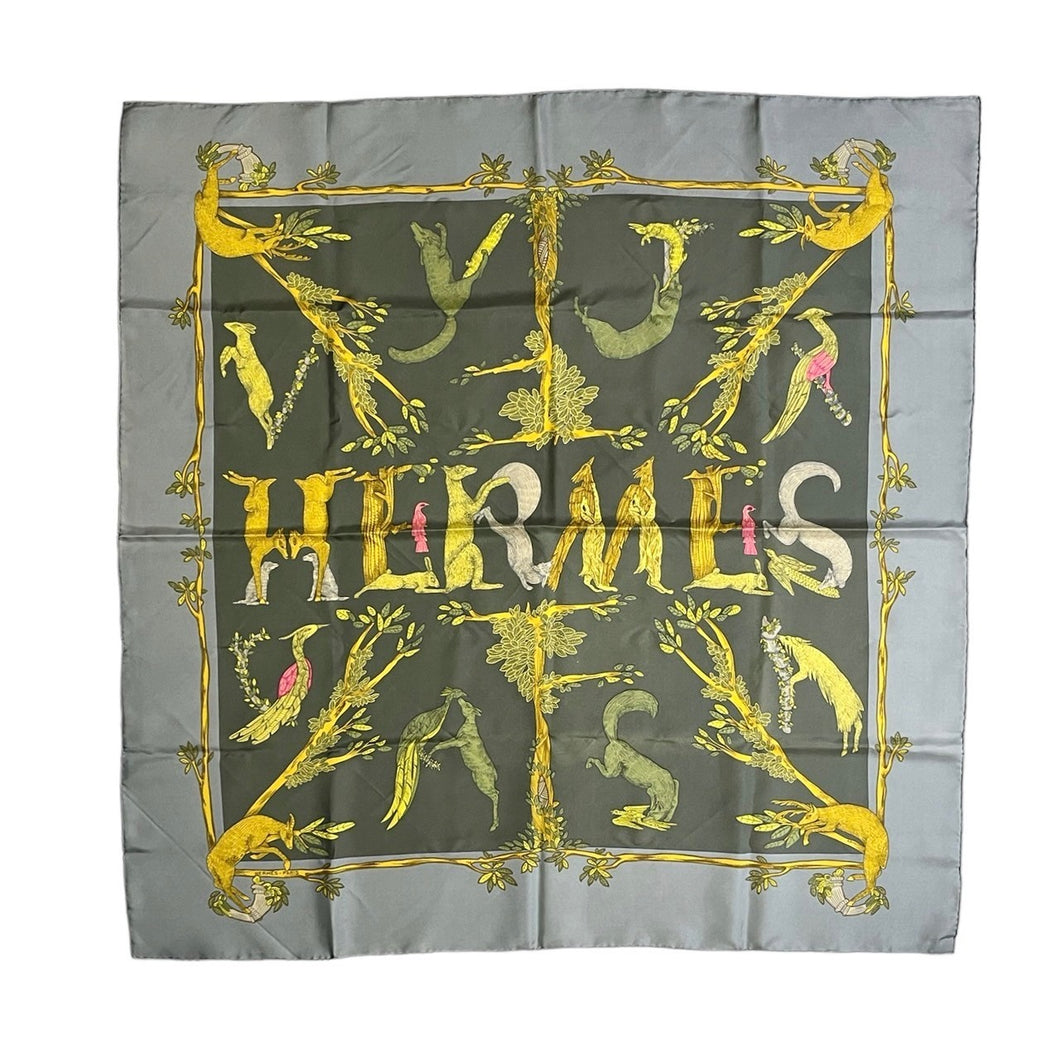 HERMES エルメス カレ90 シルクアニマルロゴスカーフ ANIMAL ALPHABET 3477