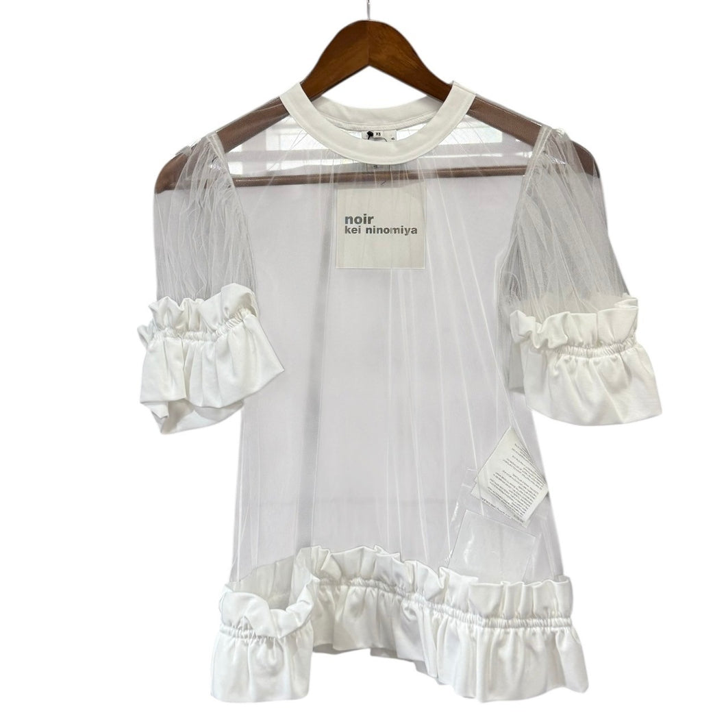 noir kei ninomiya ノワールケイニノミヤ 25SS ナイロンチュール綿ポンチカットソー Tシャツ 3O-T019 XS ホワイト 14833