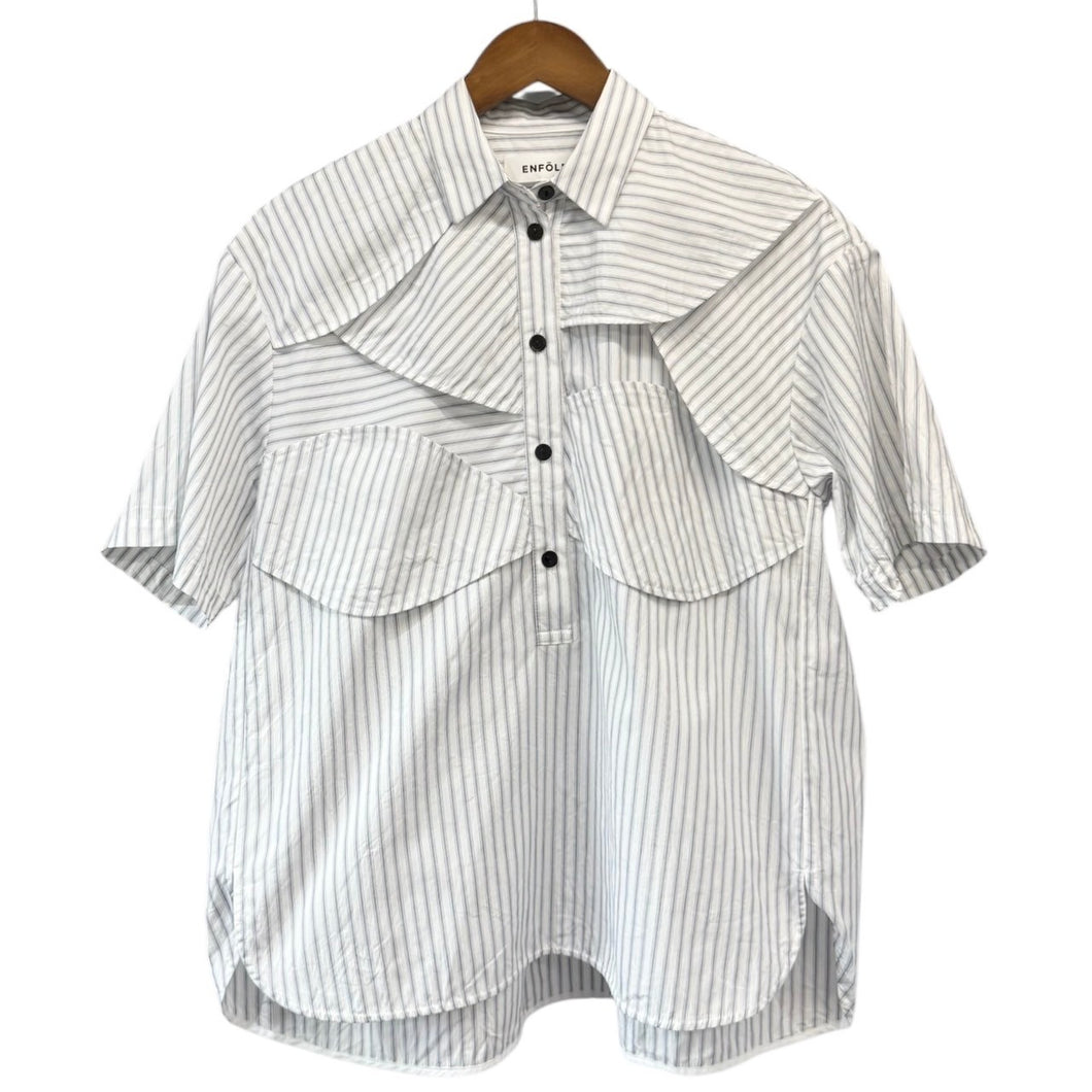 ENFOLD エンフォルド 23AW FRONT-WING SHIRT ストライプ半袖シャツ 300GA530-0360 38 ホワイト 14713