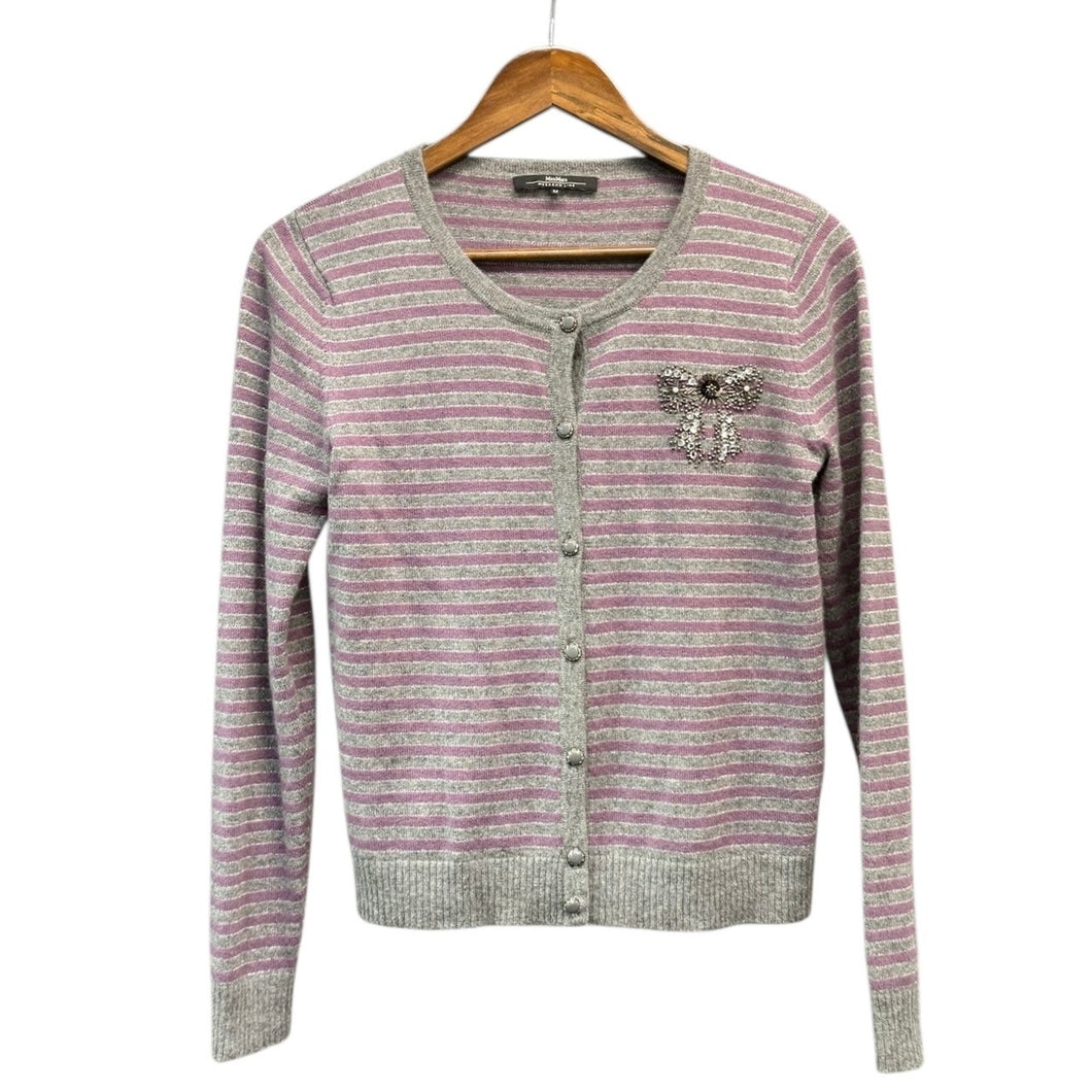 Weekend Max Mara ウィークエンドマックスマーラ リボンデザイン装飾カシミヤノーカラーボーダーカーディガン 14463