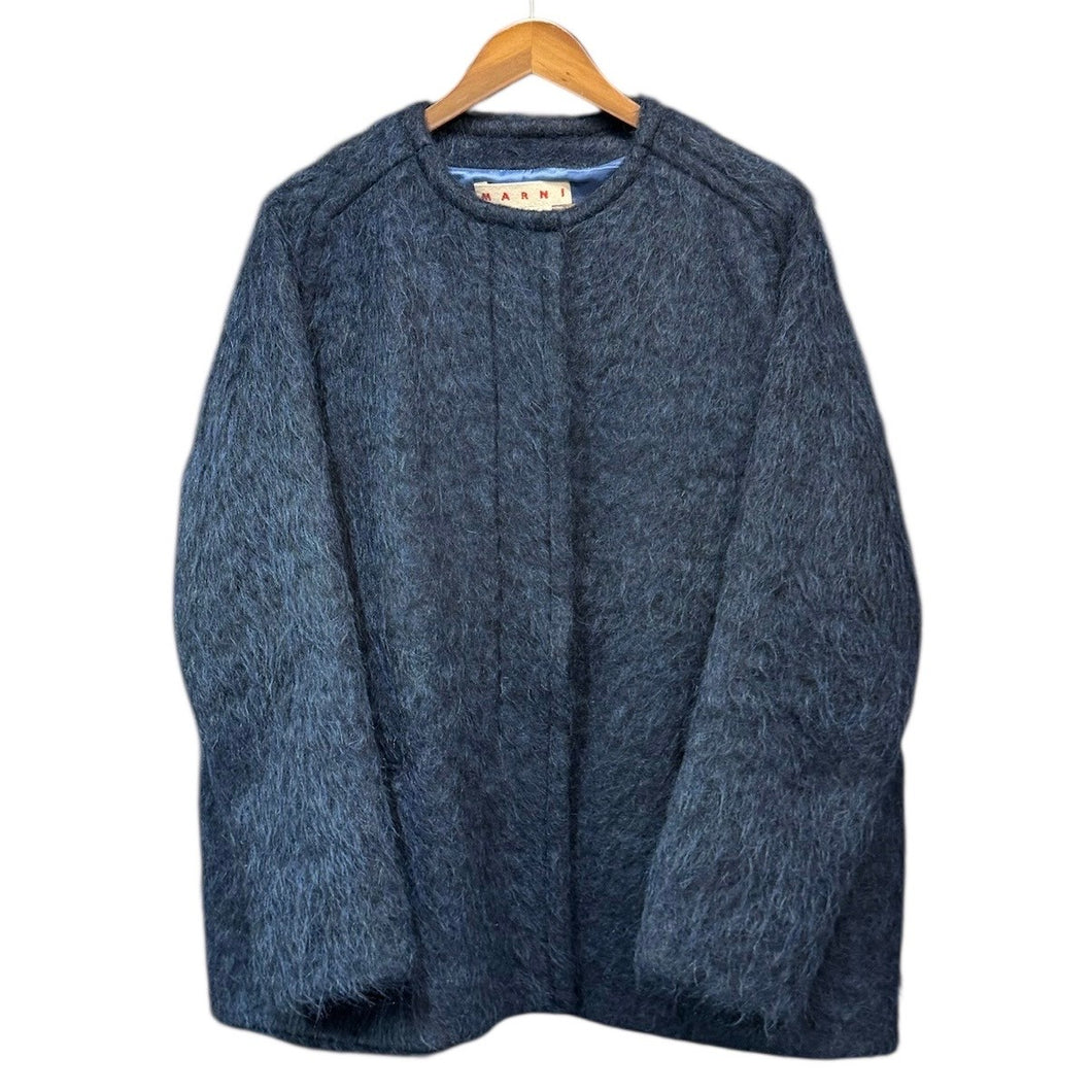 MARNI マルニ 22AW アルパカ混シャギーファーノーカラージャケット 40 ネイビー R14611