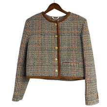 Load image into Gallery viewer, TOMMY HILFIGER トミーヒルフィガー SAMPLE 24AW TWEED WOOL MIX CHECK CREW JACKET ツイードジャケット 36 ブラウン 15437

