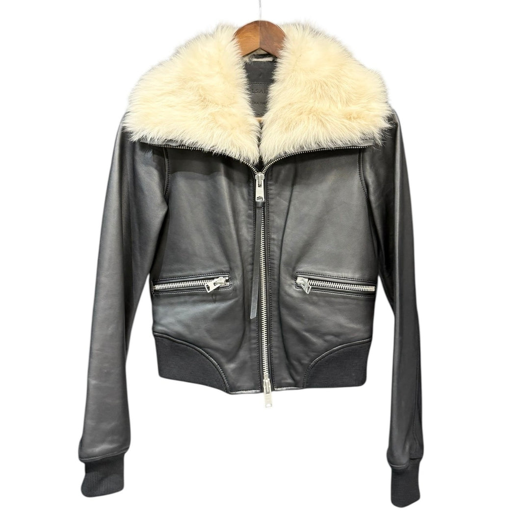 ALLSAINTS オールセインツ WISLEY SHEARLING LEATHER JACKET ファー付レザーライダースジャケット WL025V XS ブラック 14962