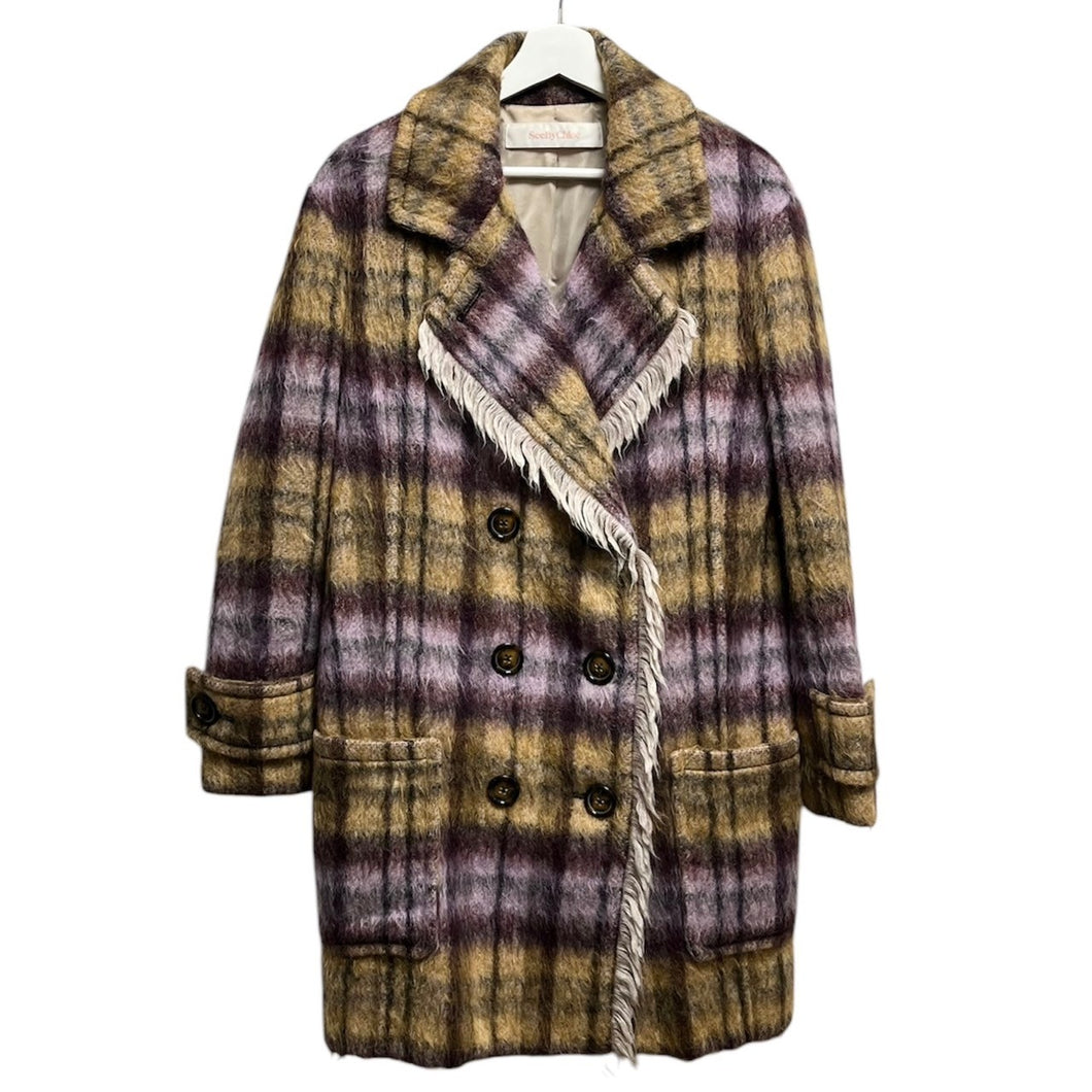 See by Chloe シーバイクロエ 15AW アルパカシャギーチェック柄ダブルブレストコート 13860