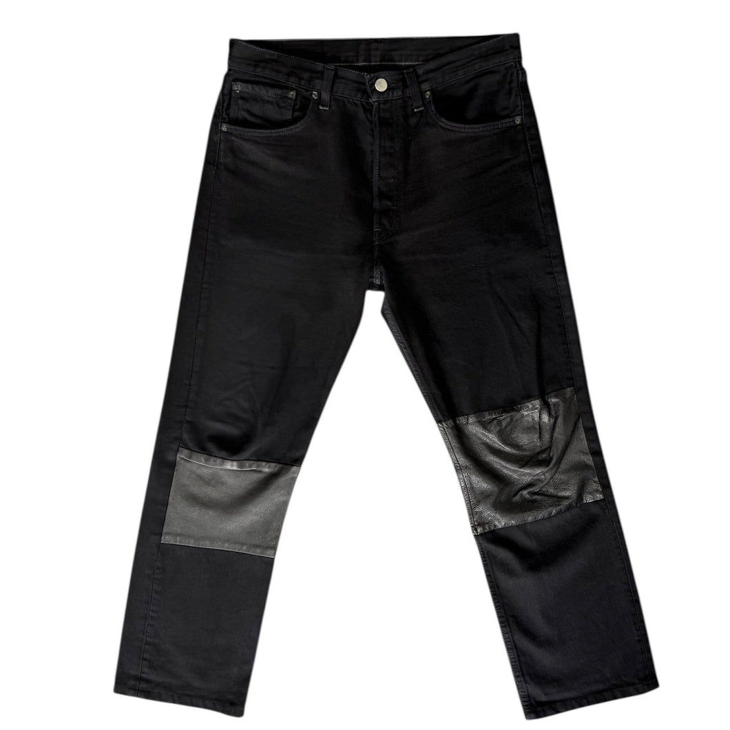 Maison Martin Margiela メゾンマルタンマルジェラ アーティザナル レザー切替再構築ブラックデニムパンツ 14530