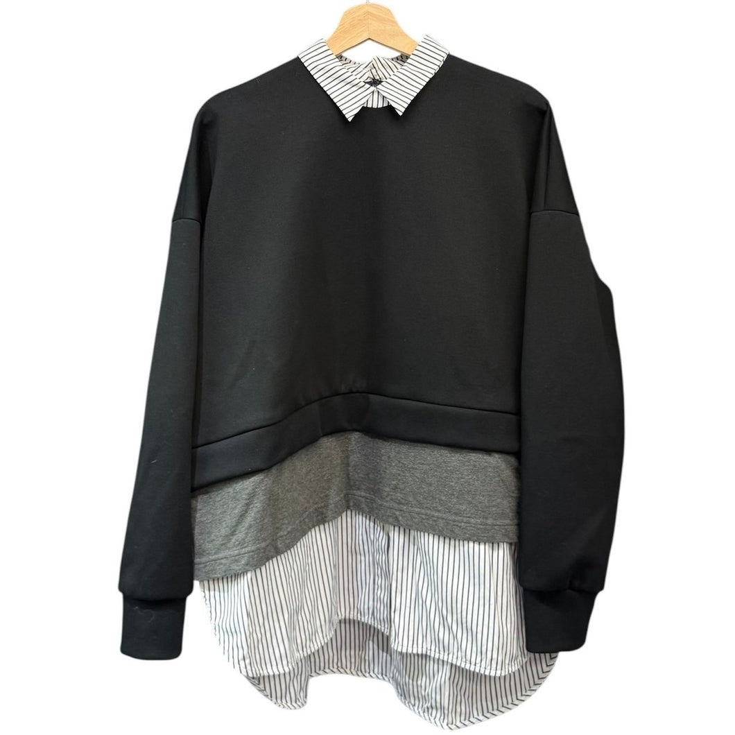 ENFOLD エンフォルド 23AW LAYERED PULLOVER レイヤードストライプシャツ 300GA280-1750 38 ブラック R14646