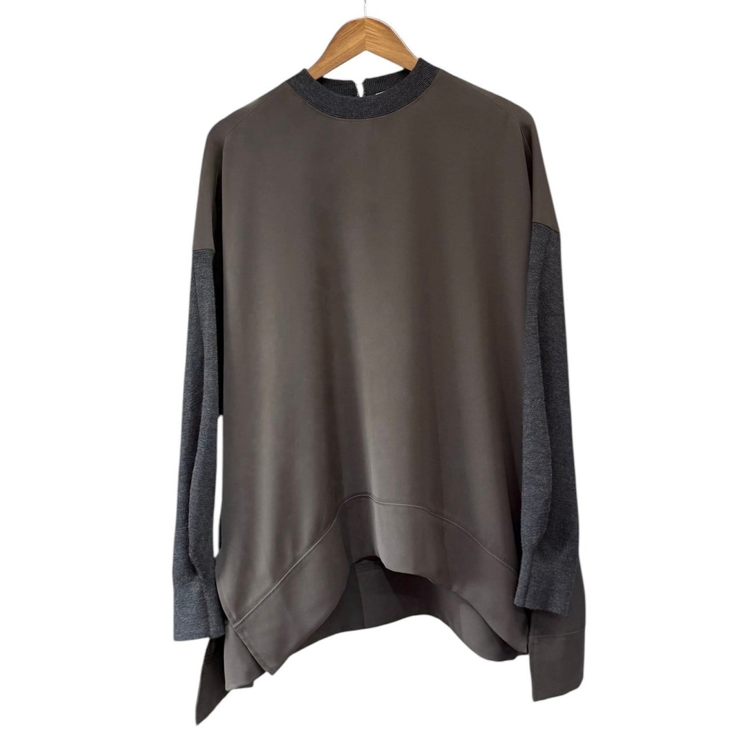 ENFOLD エンフォルド 22AW CURVE-HEM KNIT SLEEVE PULLOVER ニットスリーブオーバーサイズカットソー 300FA270-2700 38 ブラウン 14804