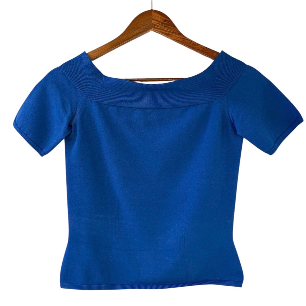 Alexander McQueen アレキサンダーマックイーン オフショルダーニットトップス Tシャツ 669510 M ブルー 14959