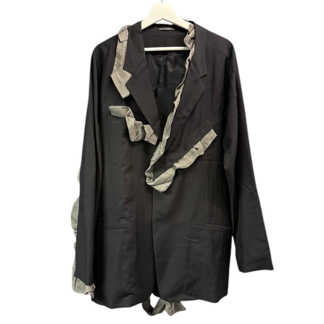 Yohji Yamamoto POUR HOMME ヨウジヤマモトプールオム 24SS W/RY HARD TWISTED GABARDINE BACK PT JACKET メッセージ刺繍スナップボタンジャケット HS-J28-102 14254
