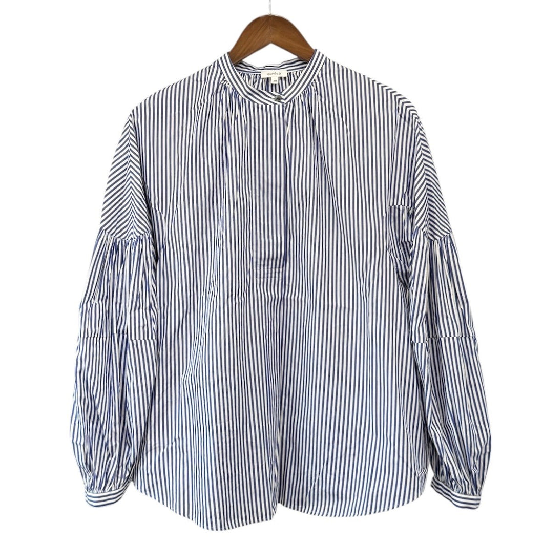 ENFOLD エンフォルド 23AW VOLUME ARM BLOUSE ストライプボリュームアームシャツ 300GA230-2110 38 ブルー R14650