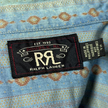 이미지를 갤러리 뷰어에 로드 , RRL ダブルアールエル 22SS PRINTED WORKSHIRT ネイティブ柄ストライプシャツ S ブルー 15058
