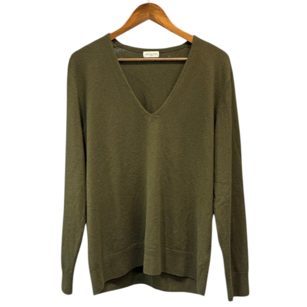 DRIES VAN NOTEN ドリスヴァンノッテン カシミヤVネックニットカットソー S カーキ 15354 DRIES VAN NOTEN ドリスヴァンノッテン カシミヤVネックニット