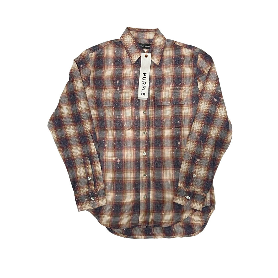 PURPLE BRAND BLEACH Plaid Regular Fit Flannel Shirt