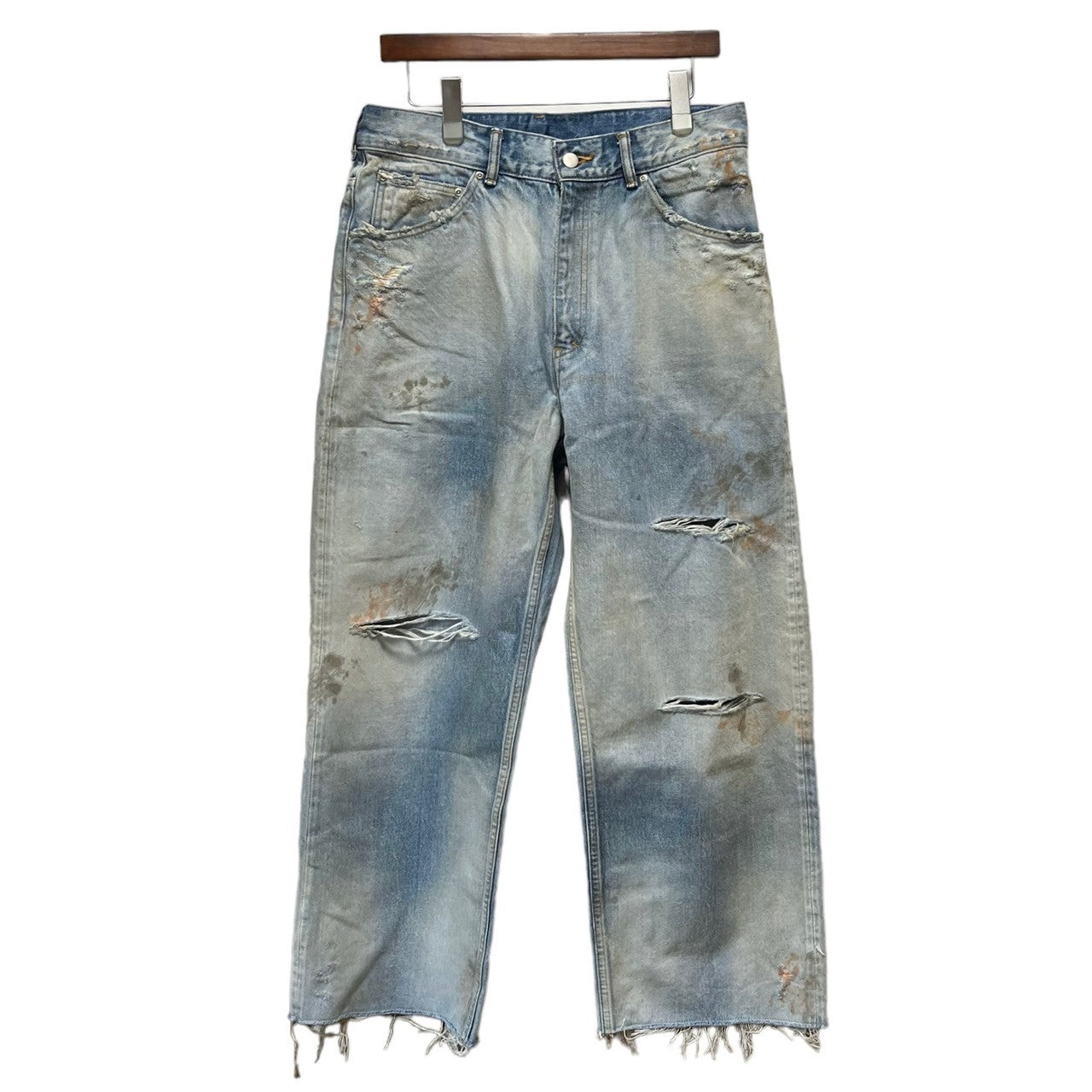 이미지를 갤러리 뷰어에 로드 , ANCELLM アンセルム 23SS DAMAGE SELVEDGE DENIM STRAIGHT 5P PANTS ダメージ加工デニムパンツ ANC-PT11-B